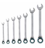  Набор ключей комбинированных с трещоткой, 8-19 мм, 7 шт, реверсивные, CrV Gross, фото 1 