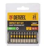  Бита IMPACT, PZ1x25 мм, лазерная обработка шлица, сталь S2, 10 шт., Е 6,3 Denzel, фото 1 