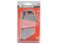  Набор ключей имбусовых HEX, 1.5-10 мм, CrV, 9 шт Matrix, фото 4 