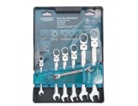  Набор ключей комбинированных с трещоткой, 8-19 мм, 7 шт, шарнирные, CrV Gross, фото 2 