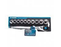  Набор торцевых головок, трещотка 120 зубьев, 1/2", CrV, 12 предметов Gross, фото 4 