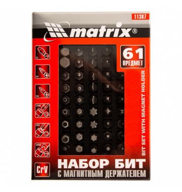  Набор бит с магнитным держателем, CrV, 61 шт. Matrix, фото 5 