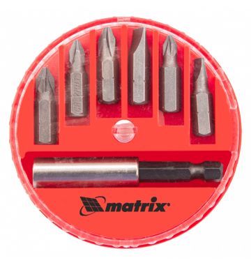  Набор бит, магнитный адаптер для бит, сталь 45Х, 7 предметов, пластиковый кейс Matrix, фото 2 