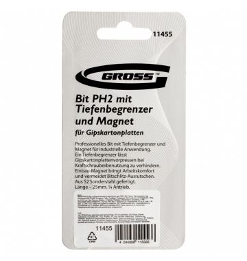  Бита PH2 x 25 мм с ограничителем и магнитом, для ГКЛ, S2 Gross, фото 6 