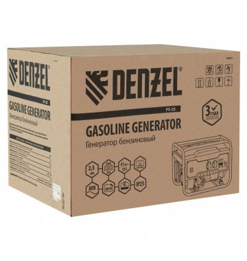  Генератор бензиновый PS 25, 2.5 кВт, 230 В, 15 л, ручной стартер Denzel, фото 24 