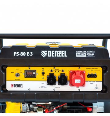  Генератор бензиновый PS 80 E-3, 6.6 кВт, 400 В, 25 л, электростартер Denzel, фото 8 