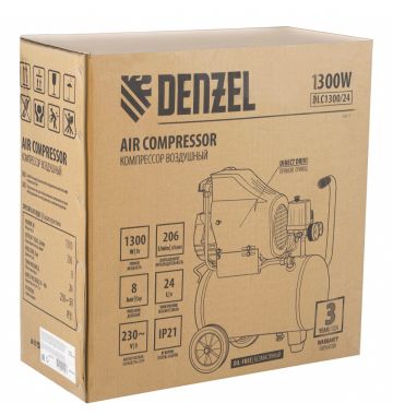  Компрессор воздушный DLC1300/24 безмасляный 1.3 кВт, 24 литра, 206 л/мин Denzel, фото 12 